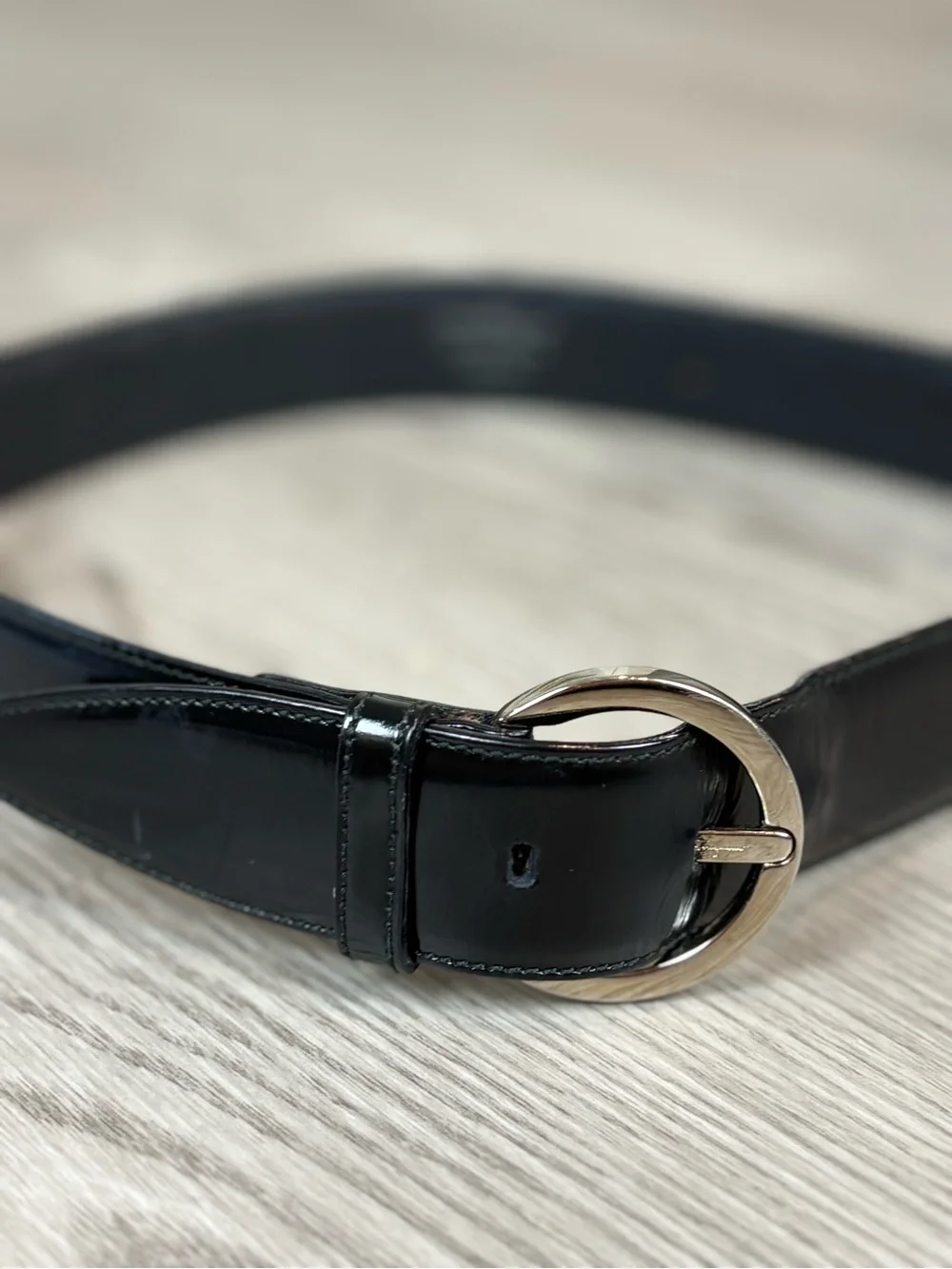 Salvatore Ferragamo Black Leather Belt with Subtle Logo Stamp